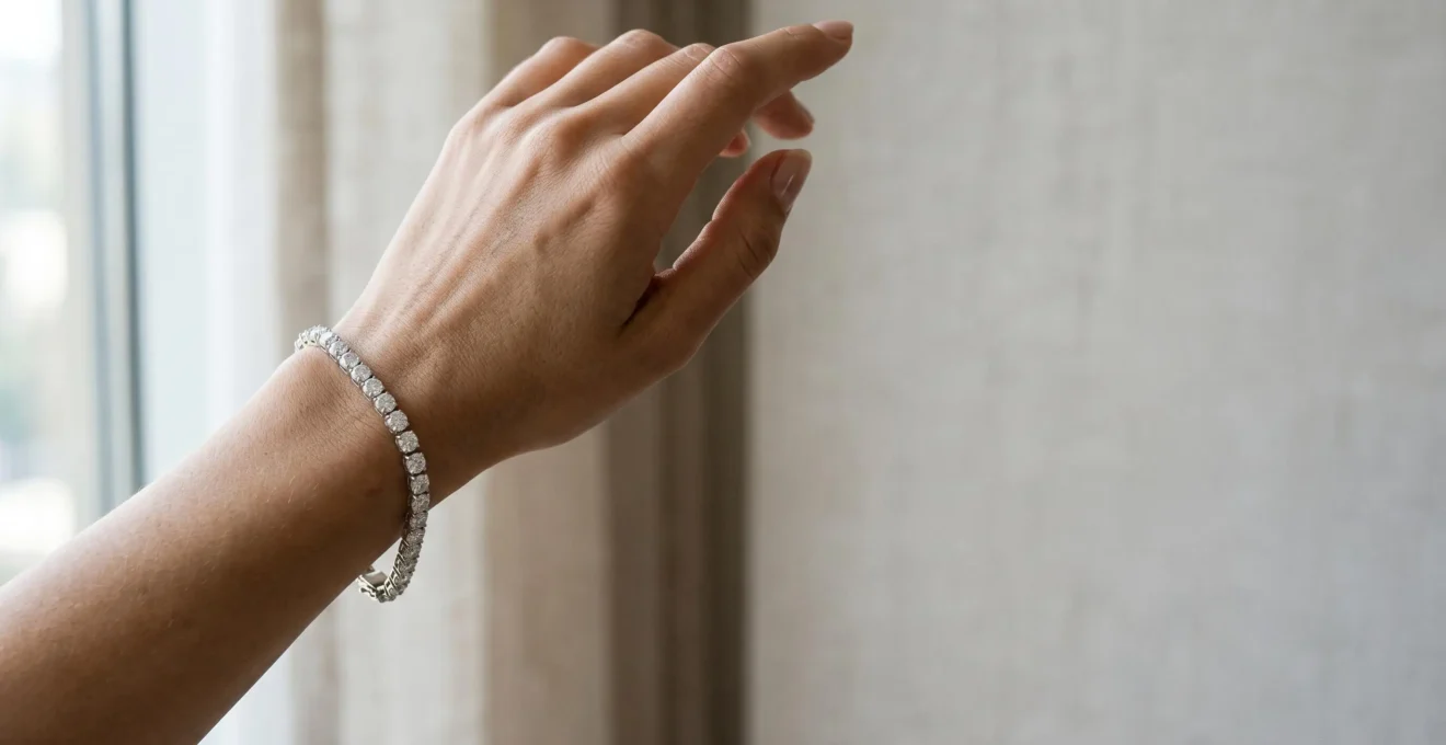 Bracelet rivière en diamants avec fermoir double cliquet sur poignet féminin élégant