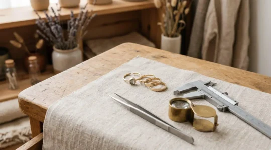 Atelier de joaillerie éco-responsable avec bijoux modulaires et outils de sertissage réversible