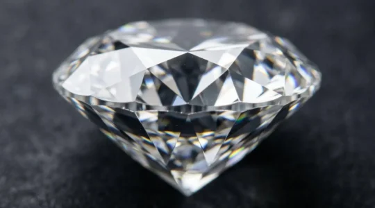 Gros plan d'une gemme taillée révélant ses facettes et la dispersion de la lumière à travers sa structure cristalline