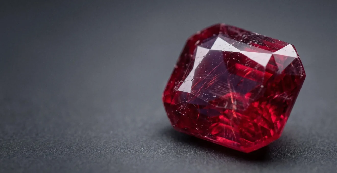 Gros plan photographique d'un rubis naturel révélant ses facettes et son éclat intense sous lumière naturelle