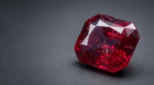 Gros plan photographique d'un rubis naturel révélant ses facettes et son éclat intense sous lumière naturelle