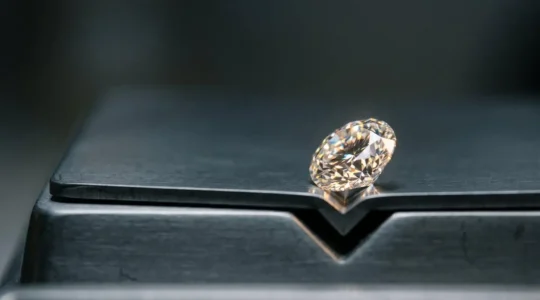 Pierre de diamant transparente éclairée révélant ses facettes et sa brillance naturelle